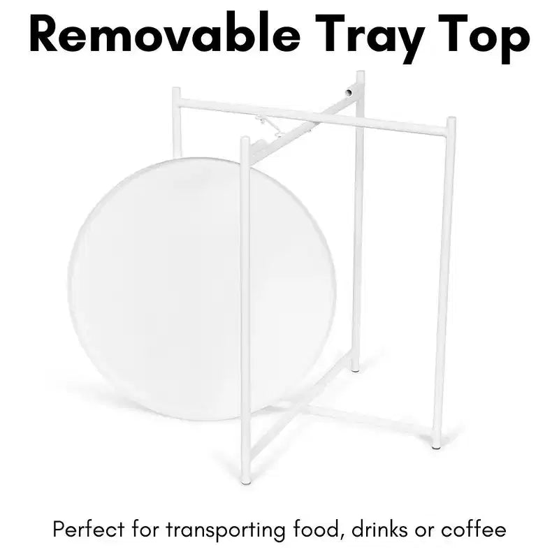 Ivory Metal Folding Side Table with Removable Tray