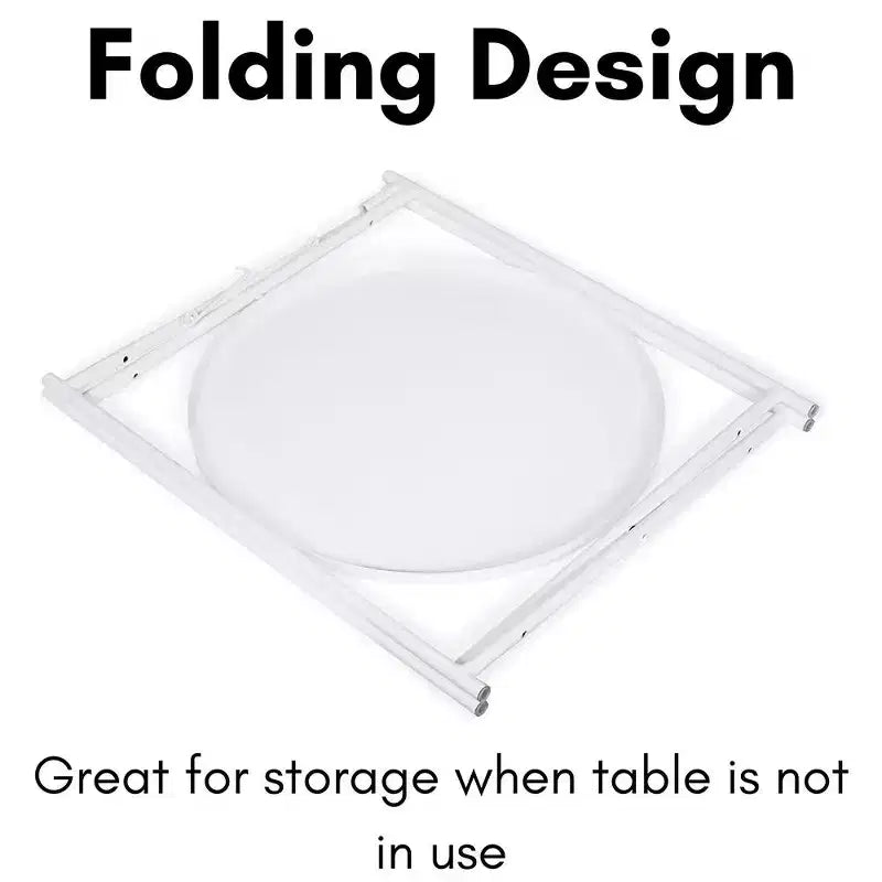 Ivory Metal Folding Side Table with Removable Tray