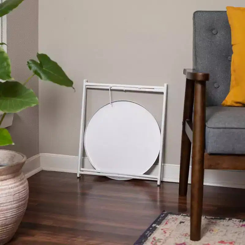 Ivory Metal Folding Side Table with Removable Tray