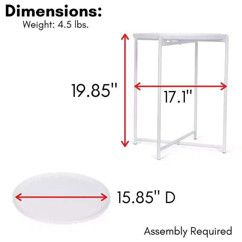Ivory Metal Folding Side Table with Removable Tray