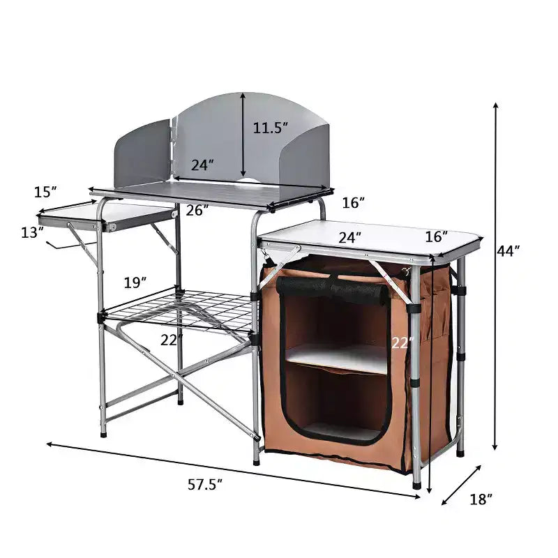 Foldable Camping Table Outdoor BBQ Portable Grilling Stand with Windscreen and Bag