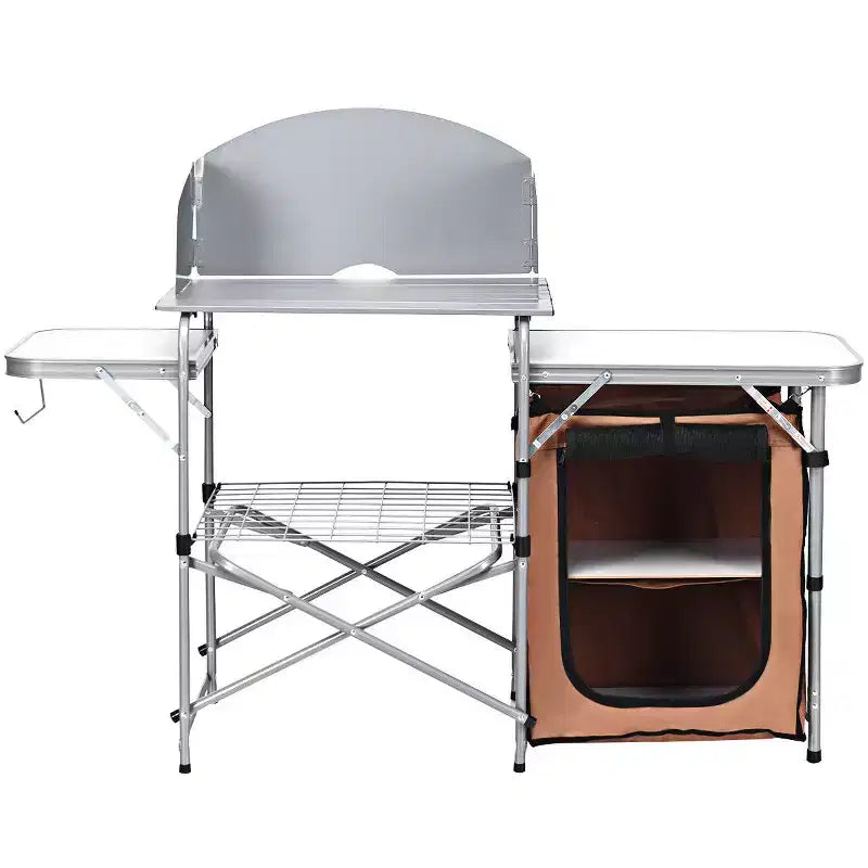 Foldable Camping Table Outdoor BBQ Portable Grilling Stand with Windscreen and Bag