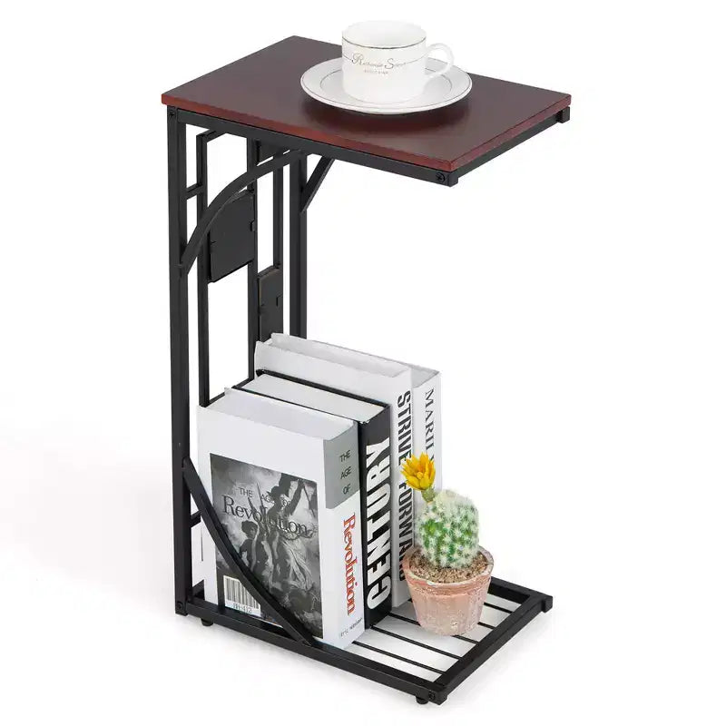 Narrow Side Table with Removable Paper Holder and Storage Basket for Living Room or Bathroom