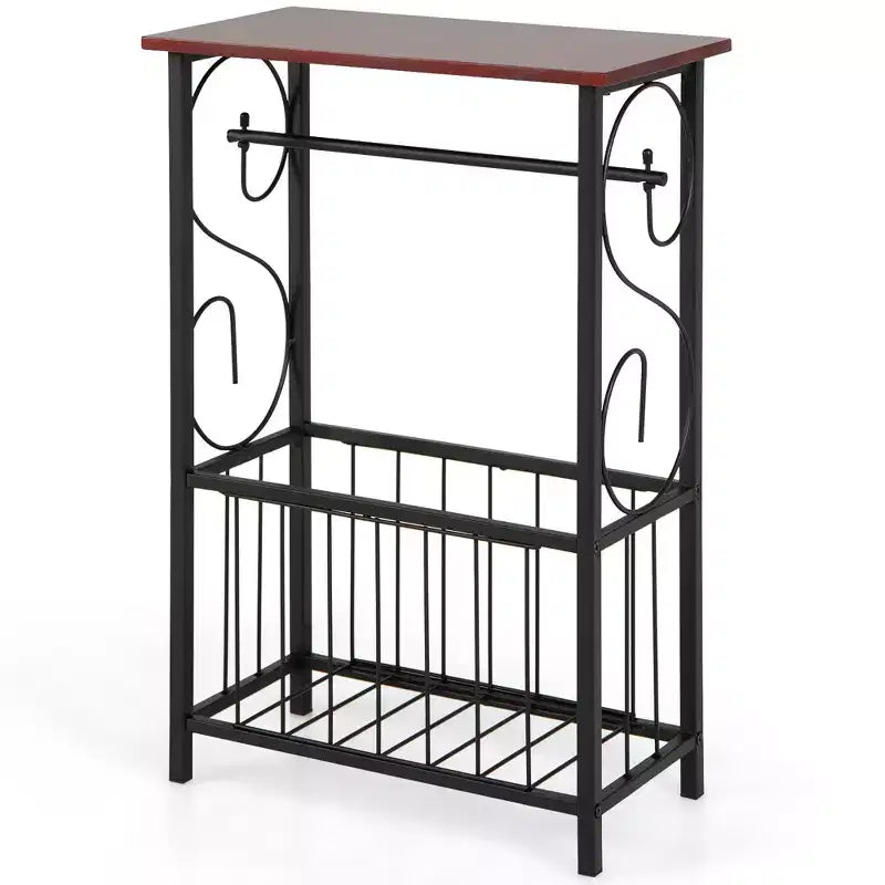Narrow Side Table with Removable Paper Holder and Storage Basket for Living Room or Bathroom