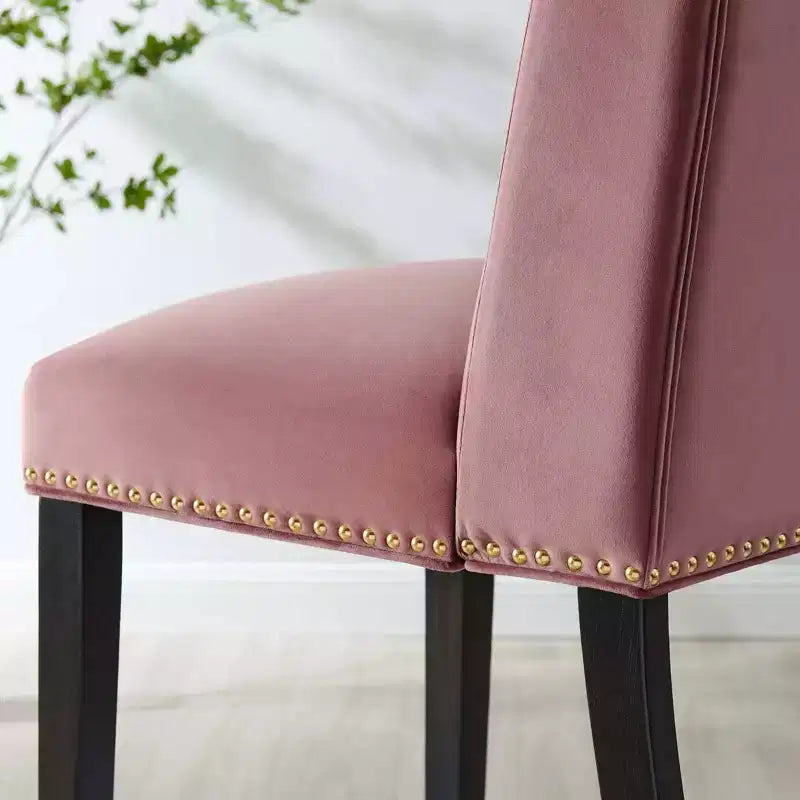 Set of 2 Performance Velvet Dining Chairs with Nailhead Trim