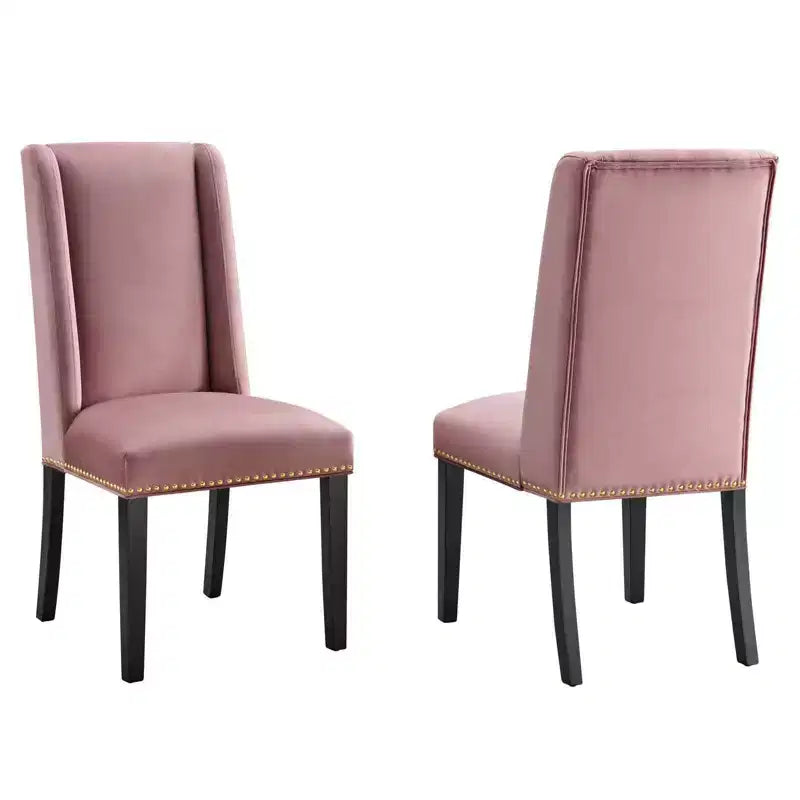 Set of 2 Performance Velvet Dining Chairs with Nailhead Trim