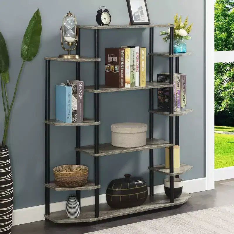52.5" Office Display Bookshelf 10-Shelf No Tools Assembly Metal Frame