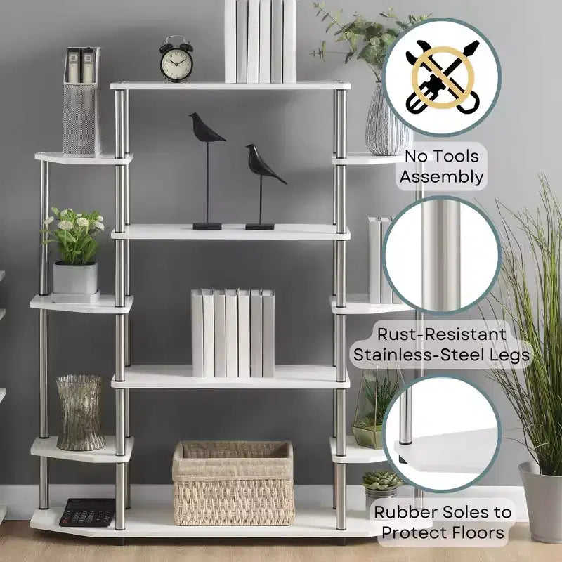 52.5" Office Display Bookshelf 10-Shelf No Tools Assembly Metal Frame
