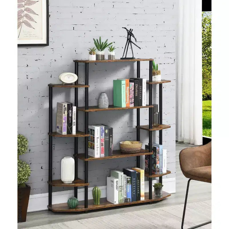 52.5" Office Display Bookshelf 10-Shelf No Tools Assembly Metal Frame