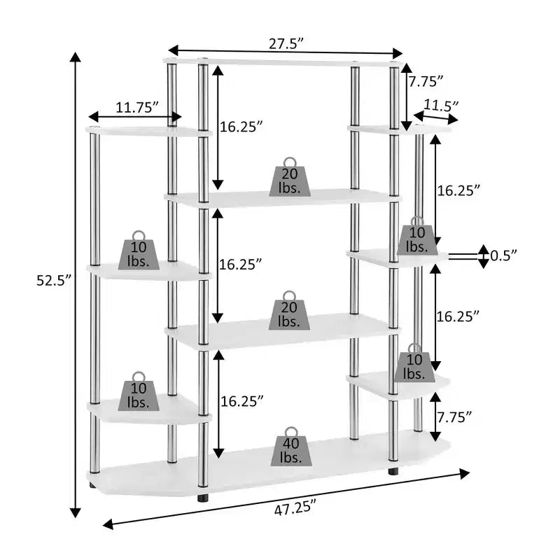 52.5" Office Display Bookshelf 10-Shelf No Tools Assembly Metal Frame