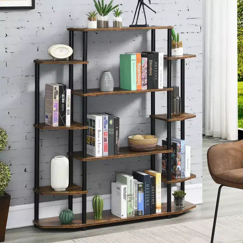 52.5" Office Display Bookshelf 10-Shelf No Tools Assembly Metal Frame