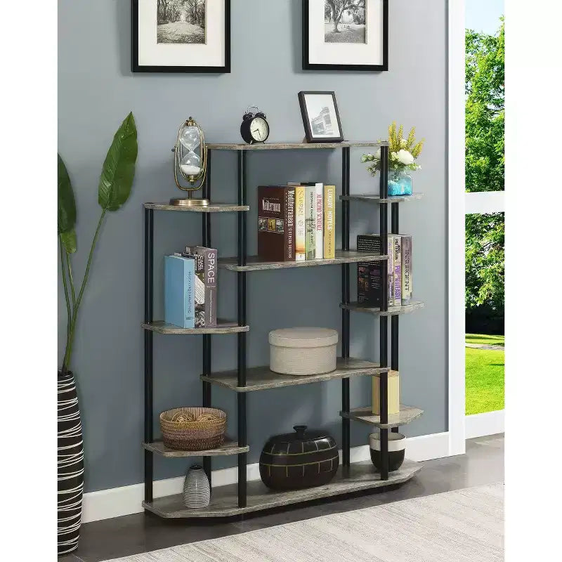 52.5" Office Display Bookshelf 10-Shelf No Tools Assembly Metal Frame