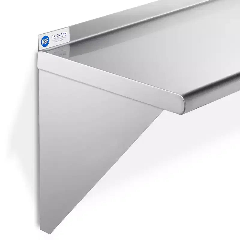 18" Deep Stainless Steel Kitchen Wall Mount Shelves with Backsplash NSF Certified