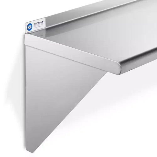 18" Deep Stainless Steel Kitchen Wall Mount Shelves with Backsplash NSF Certified