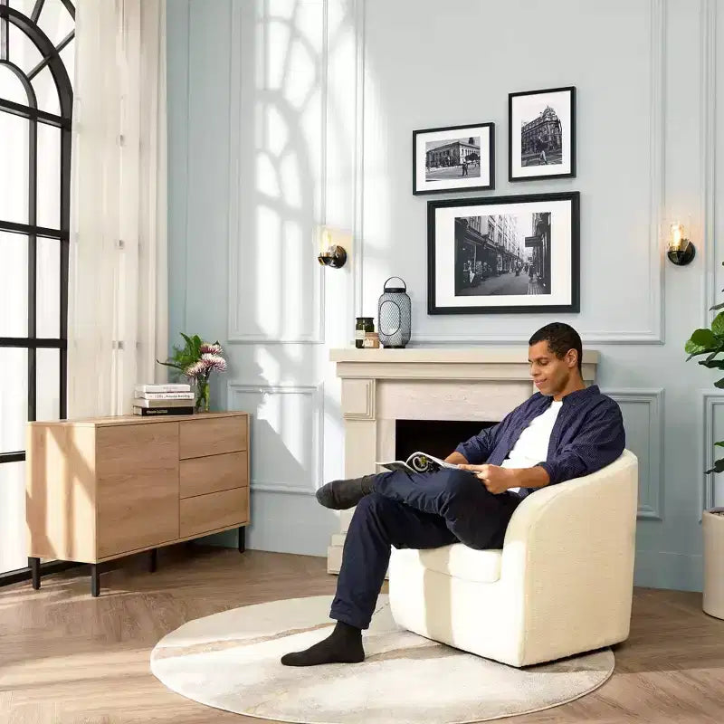 28.75" Faux Shearling Swivel Tub Chair
