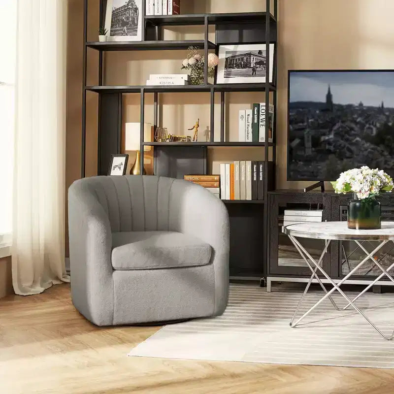 28.75" Faux Shearling Swivel Tub Chair