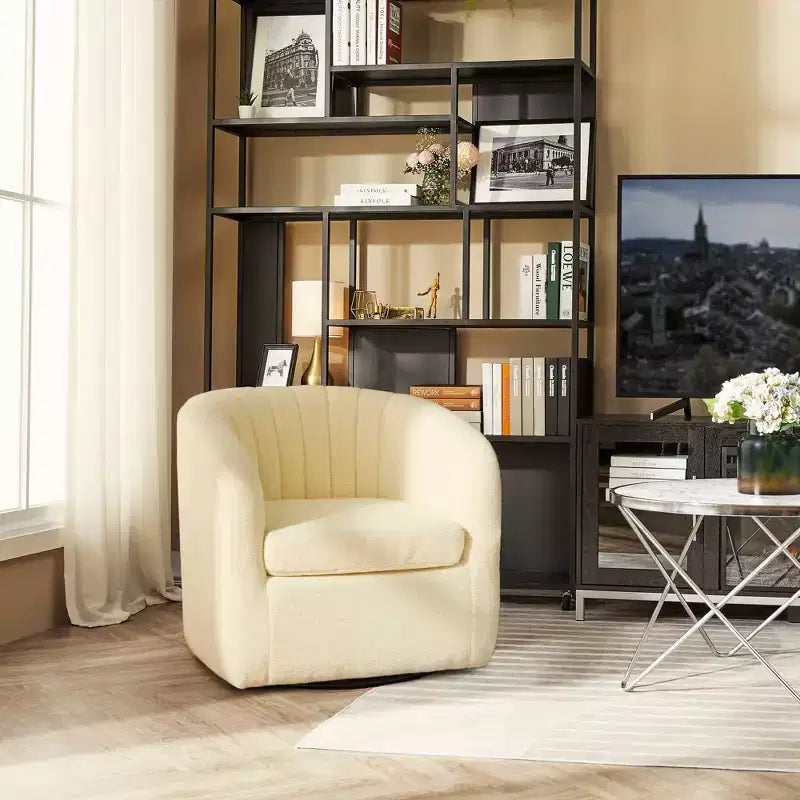 28.75" Faux Shearling Swivel Tub Chair