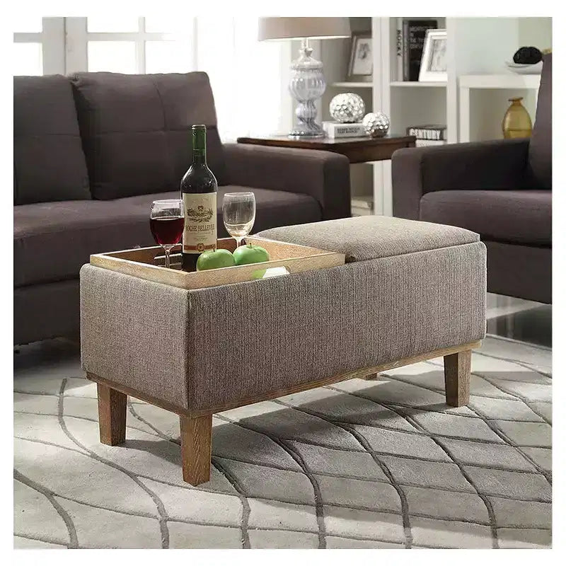 Brentwood Storage Ottoman with Flip-to-Tray Top Linen Upholstered