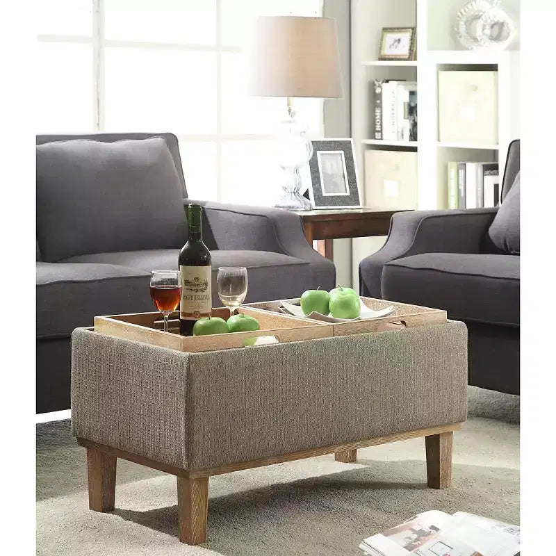 Brentwood Storage Ottoman with Flip-to-Tray Top Linen Upholstered