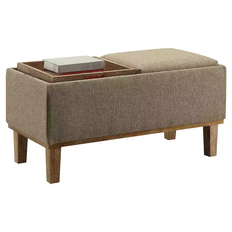 Brentwood Storage Ottoman with Flip-to-Tray Top Linen Upholstered