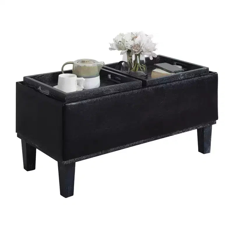 Brentwood Storage Ottoman with Flip-to-Tray Top Linen Upholstered