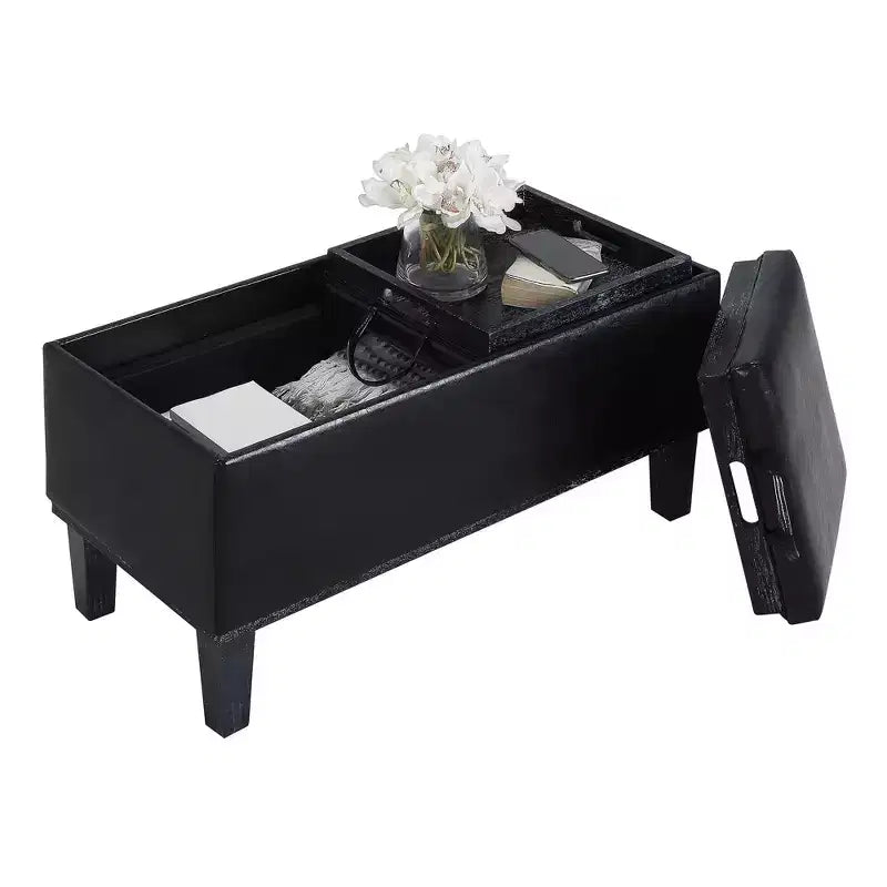 Brentwood Storage Ottoman with Flip-to-Tray Top Linen Upholstered
