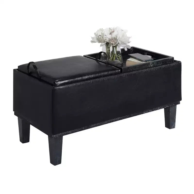 Brentwood Storage Ottoman with Flip-to-Tray Top Linen Upholstered