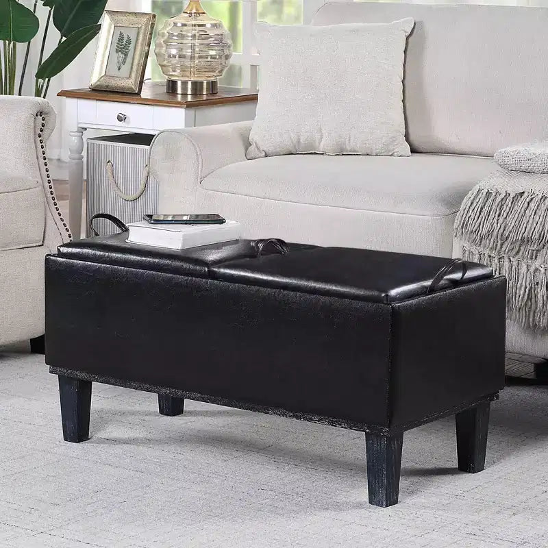 Brentwood Storage Ottoman with Flip-to-Tray Top Linen Upholstered