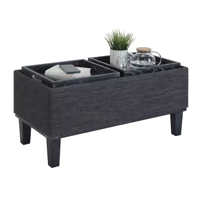 Brentwood Storage Ottoman with Flip-to-Tray Top Linen Upholstered