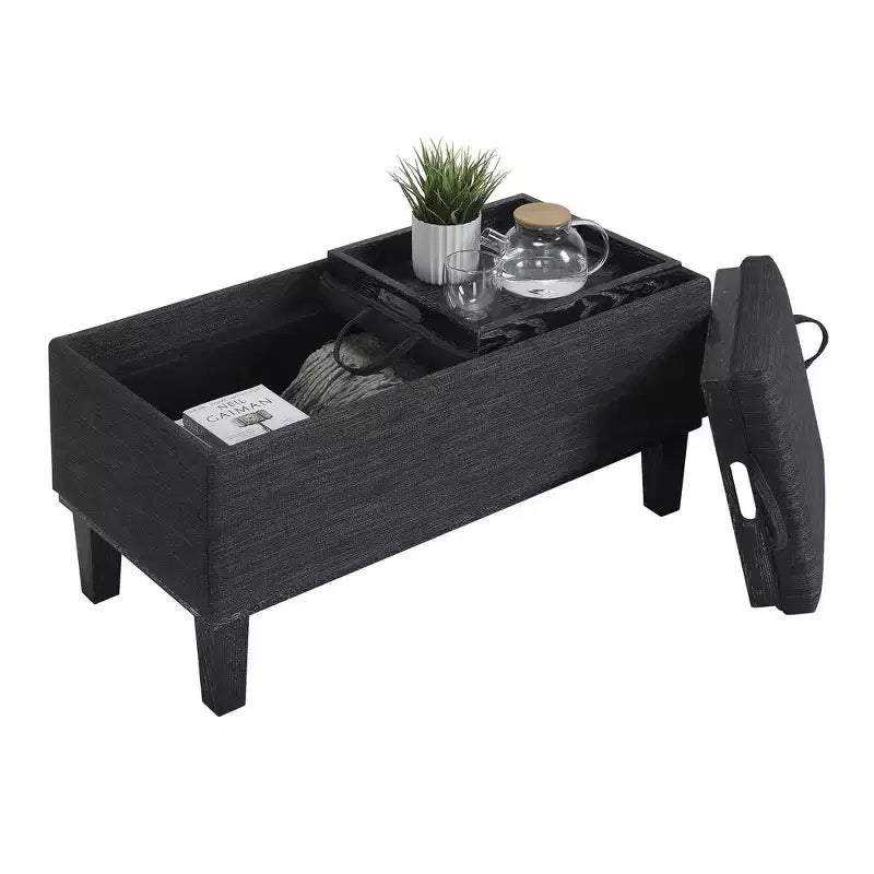 Brentwood Storage Ottoman with Flip-to-Tray Top Linen Upholstered