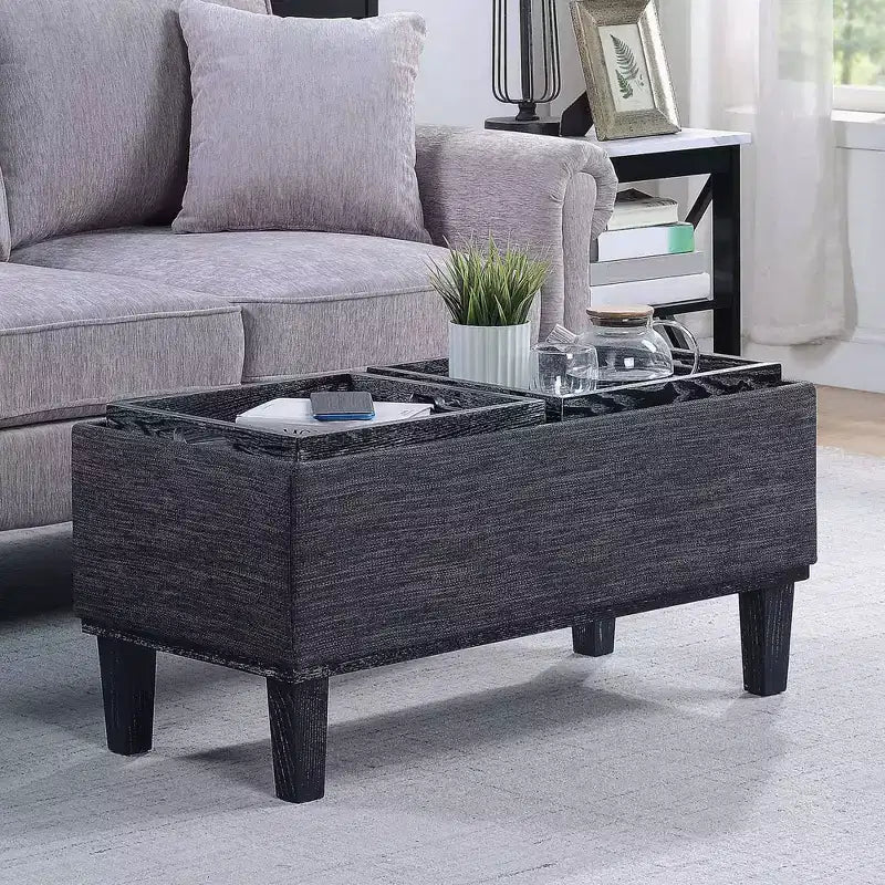 Brentwood Storage Ottoman with Flip-to-Tray Top Linen Upholstered