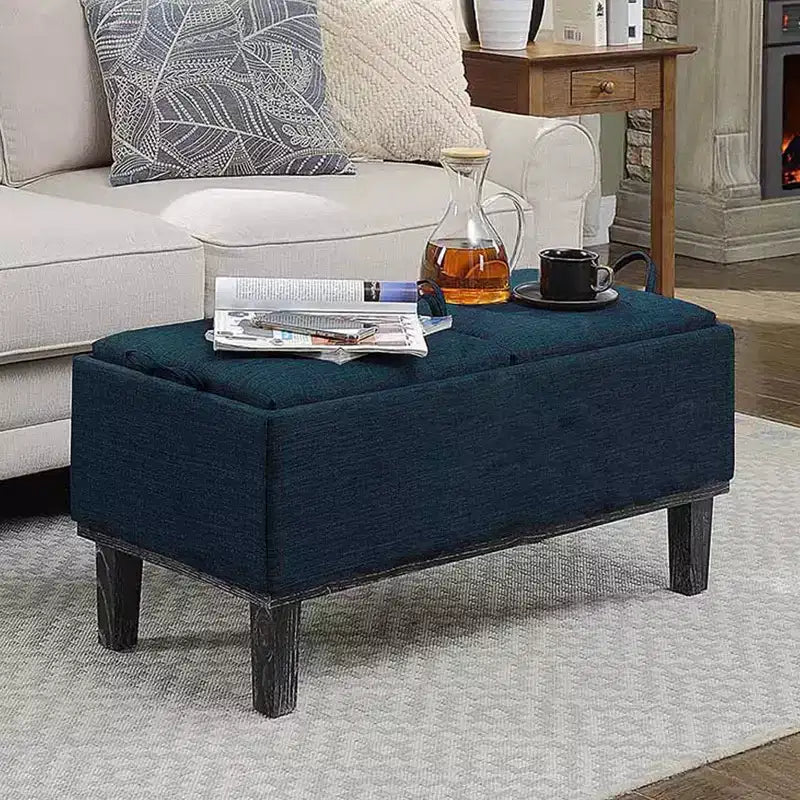 Brentwood Storage Ottoman with Flip-to-Tray Top Linen Upholstered
