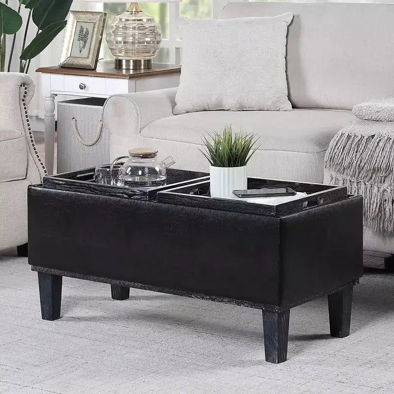 Brentwood Storage Ottoman with Flip-to-Tray Top Linen Upholstered