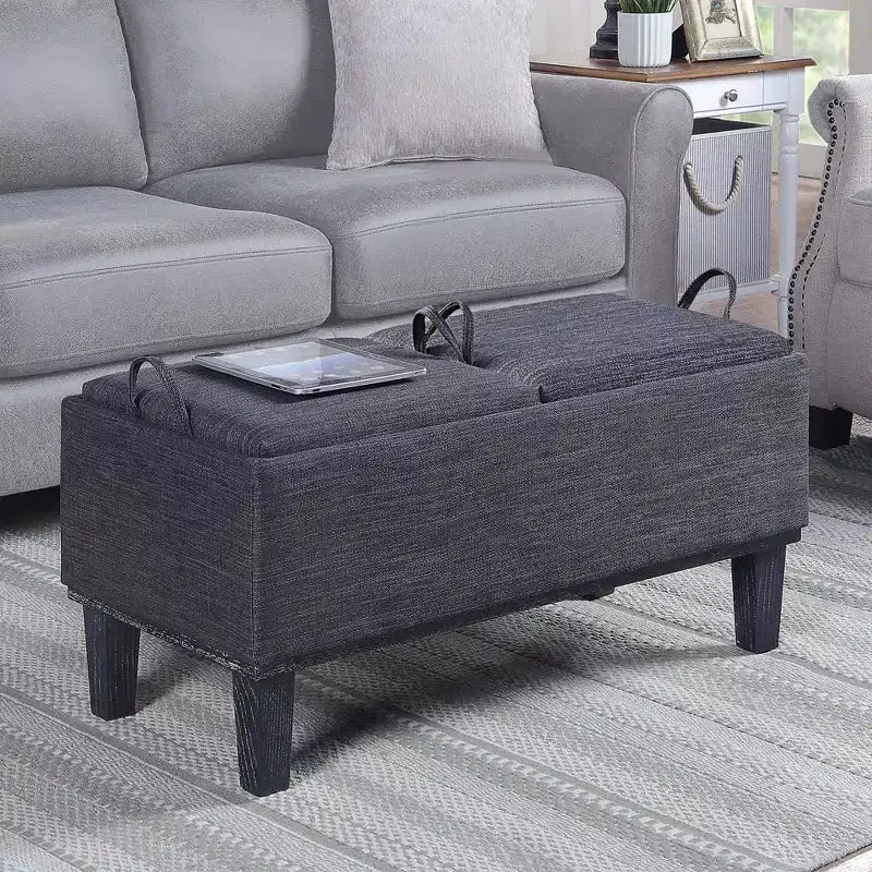 Brentwood Storage Ottoman with Flip-to-Tray Top Linen Upholstered