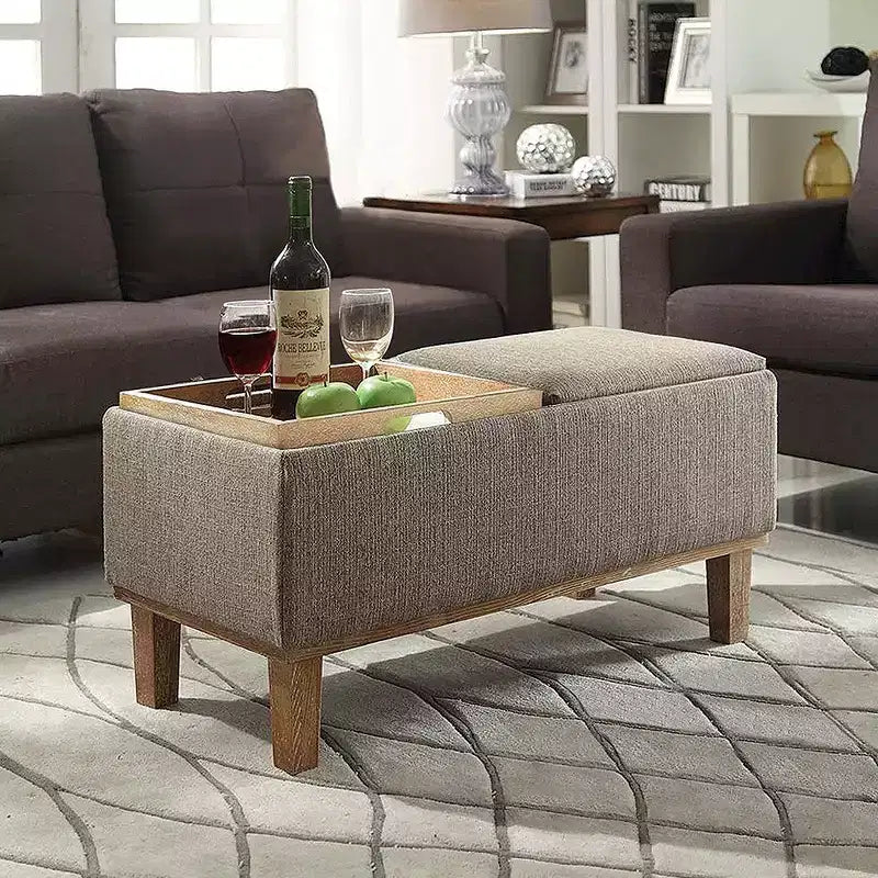 Brentwood Storage Ottoman with Flip-to-Tray Top Linen Upholstered
