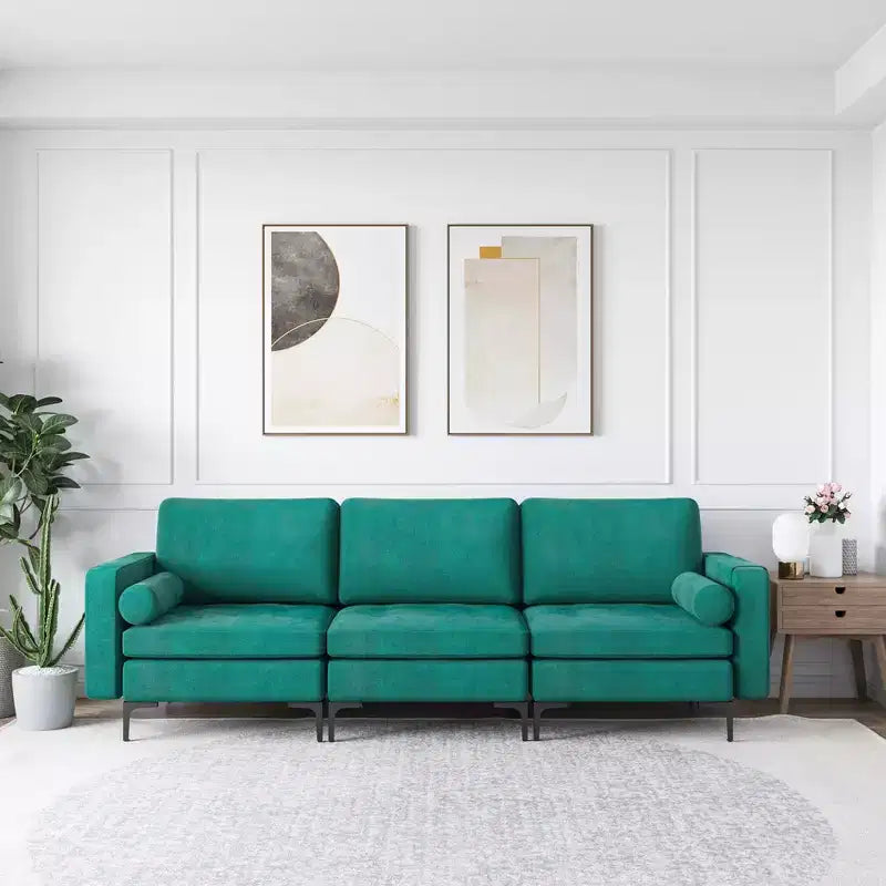 Modular 3-Seat Sofa Couch with USB Ports Socket and Side Storage Pocket Teal