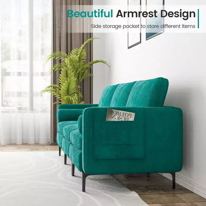 Modular 3-Seat Sofa Couch with USB Ports Socket and Side Storage Pocket Teal
