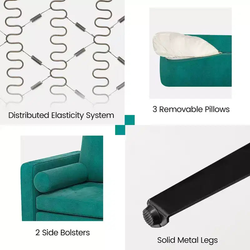 Modular 3-Seat Sofa Couch with USB Ports Socket and Side Storage Pocket Teal