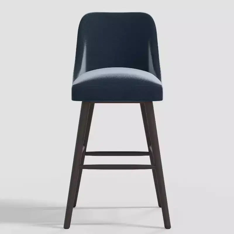 31" Modern Counter Height Barstool with Footrest Shiny Velvet Rubberwood Frame
