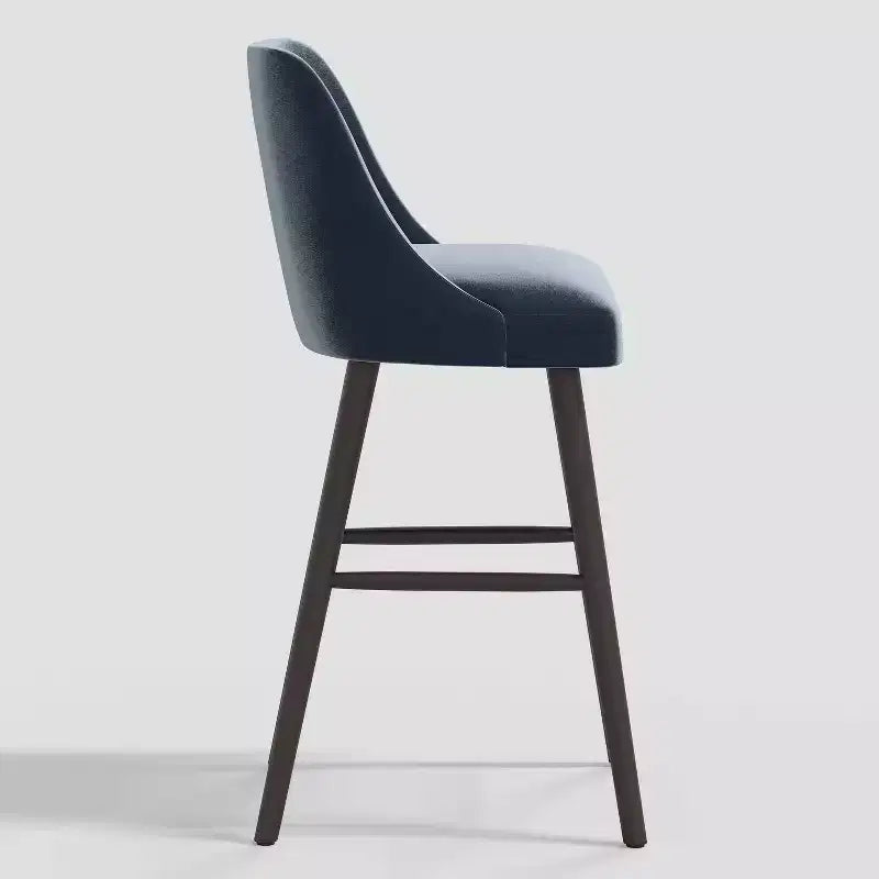 31" Modern Counter Height Barstool with Footrest Shiny Velvet Rubberwood Frame