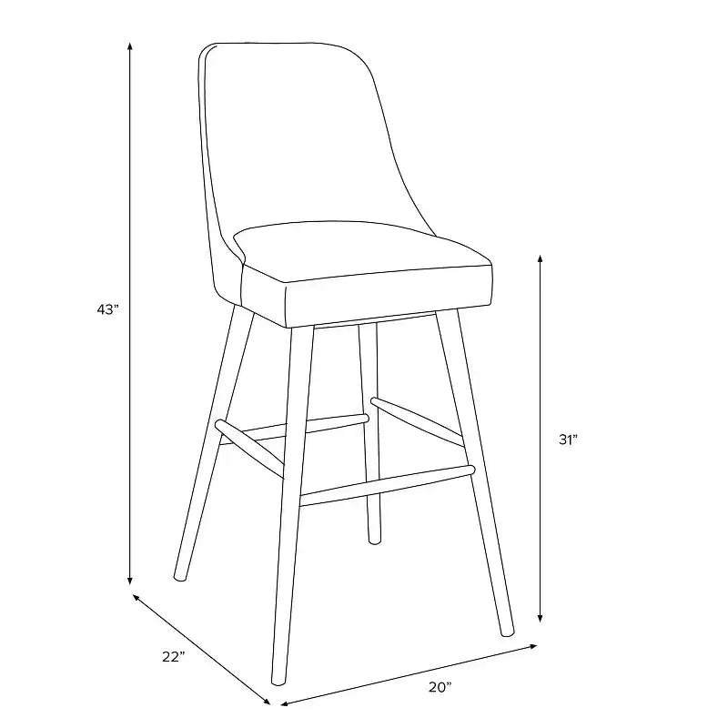 31" Modern Counter Height Barstool with Footrest Shiny Velvet Rubberwood Frame