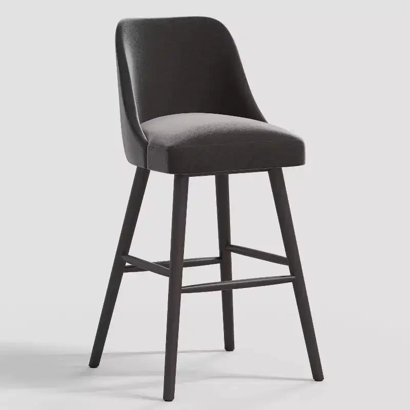 31" Modern Counter Height Barstool with Footrest Shiny Velvet Rubberwood Frame