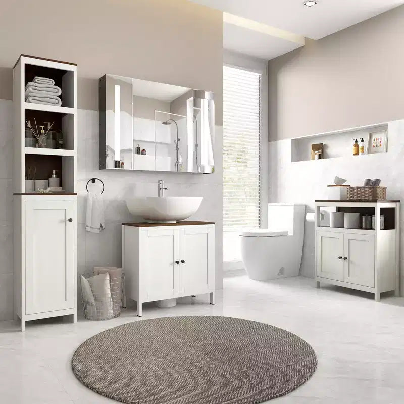 Bathroom Under Sink Cabinet Freestanding Storage Cupboard with Adjustable Shelf Double Doors Antique White