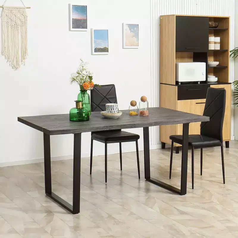 63" Wavy-Edge Modern Dining Table for 6 Wooden Kitchen Table with Steel Legs Gray