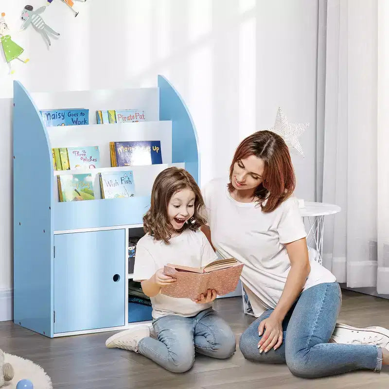 Kids Bookshelf and Toy Storage Organizer with Cabinet Ages 3-8 Blue
