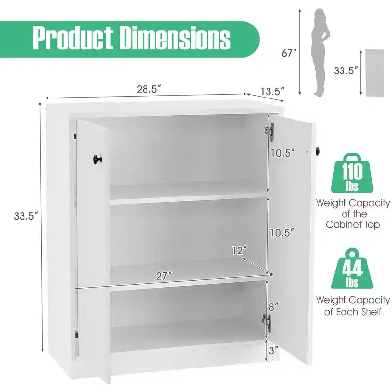 2-Door Storage Cabinet Buffet with 3 Shelves Sideboard for Kitchen Hallway