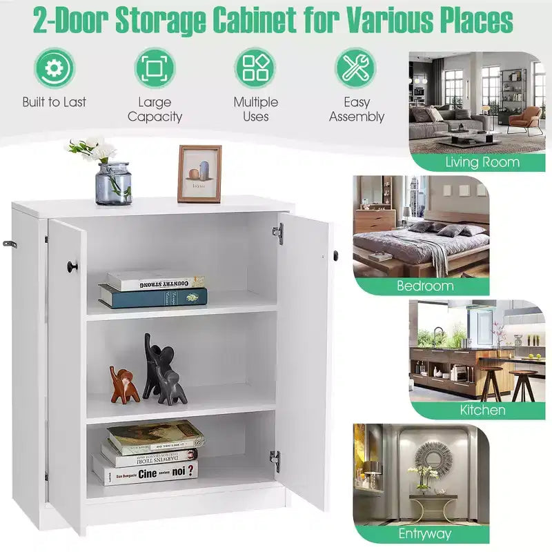 2-Door Storage Cabinet Buffet with 3 Shelves Sideboard for Kitchen Hallway