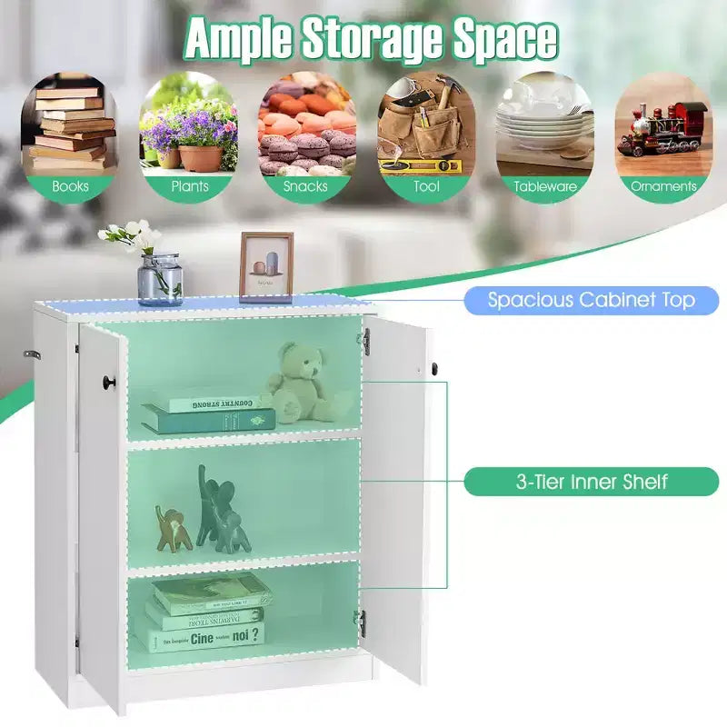 2-Door Storage Cabinet Buffet with 3 Shelves Sideboard for Kitchen Hallway
