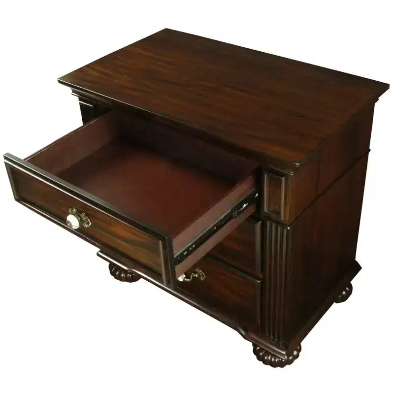 3-Drawer Nightstand with Bun Feet Brown Wood Veneer