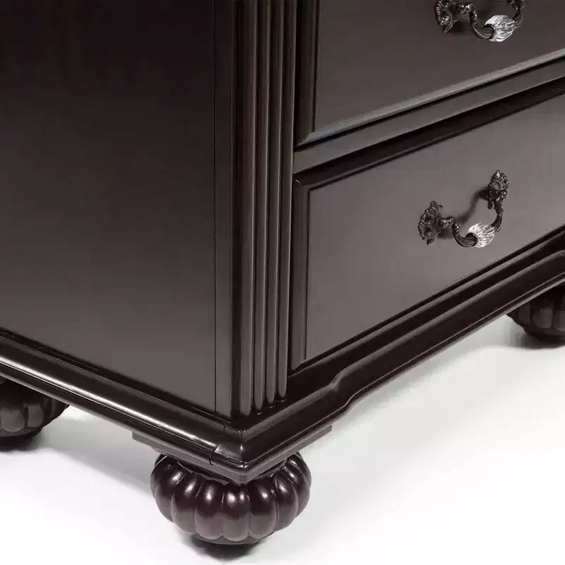 3-Drawer Nightstand with Bun Feet Brown Wood Veneer